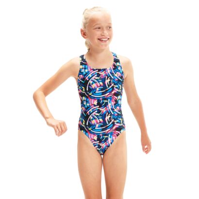Speedo Girls Digital Allover Leaderback Swimsuit
